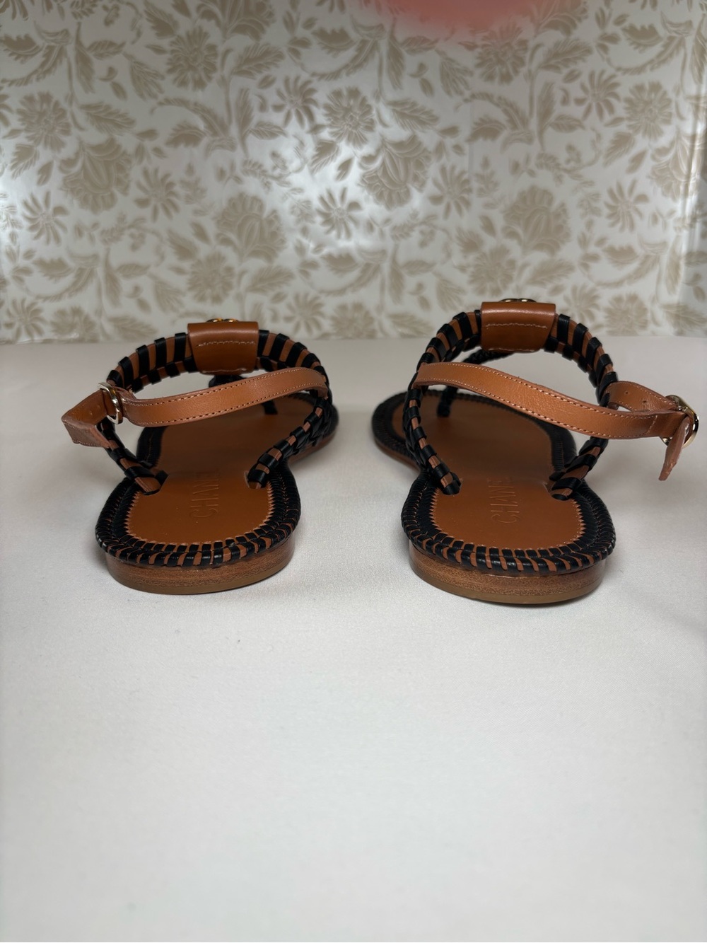 CHANEL Brown and Black Leather CC Logo Thong Sandals - Picture 8 of 10